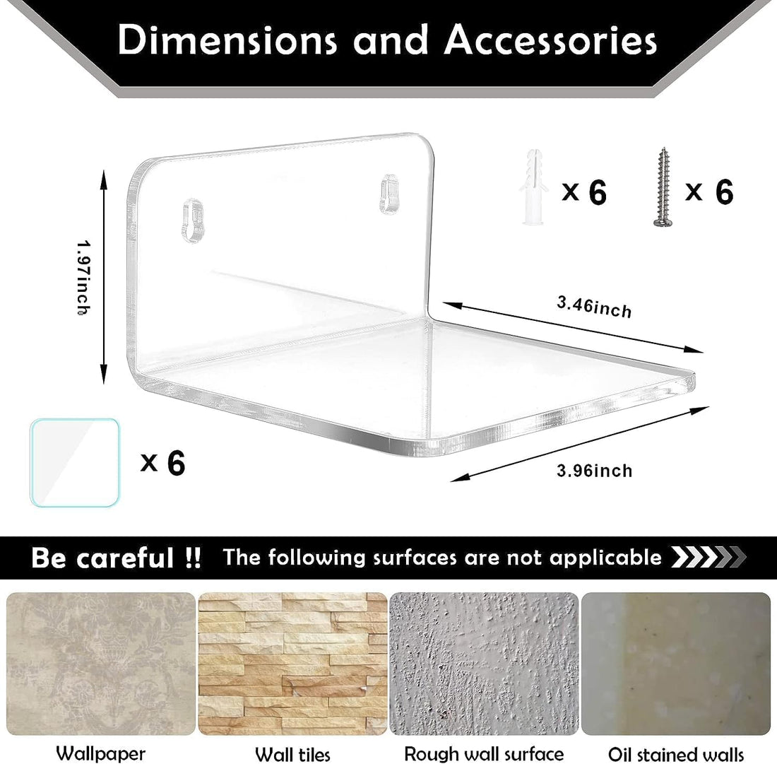 Clear Acrylic Mini Floating Wall Shelves, Pack of 2 — Mini Shelves M1 – view 7
