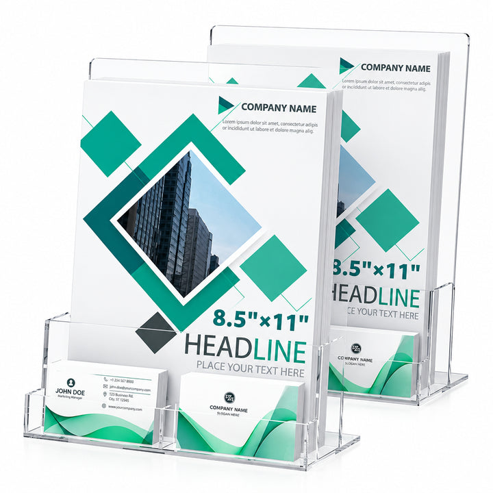 Clear Acrylic Brochure Holder 8.5 × 11 in with Card Slots