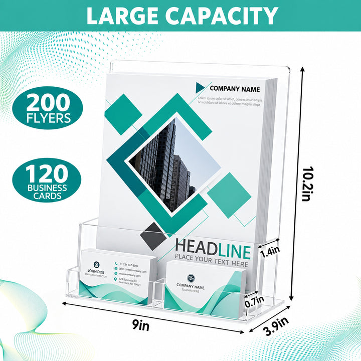 Clear Acrylic Brochure Holder 8.5 × 11 in with Card Slots