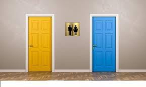 Gold Acrylic Men & Women Washroom Sign, Self-Adhesive