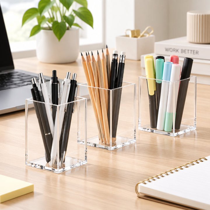 Clear Acrylic Square Pen Holder Set of 3 — PENCIL-HOLDER-D6