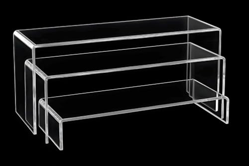 Duveesha Clear 5mm Acrylic Display Risers Stand – Transparent Shelf Organizer for Collectibles, Cosmetics, Perfumes, Jewelry, Cupcakes, Figures & Counter Displays