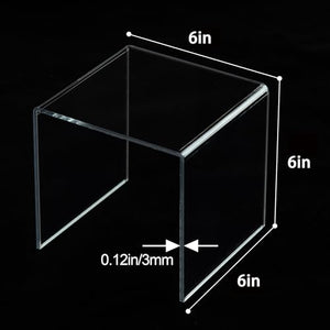 Duveesha Acylic Riser Square Display Stand For Cupcakes,Amiibo Funko Pop Figures, Dessert, Jewelry, Arts and Crafts (Clear, 8P-6INCH)