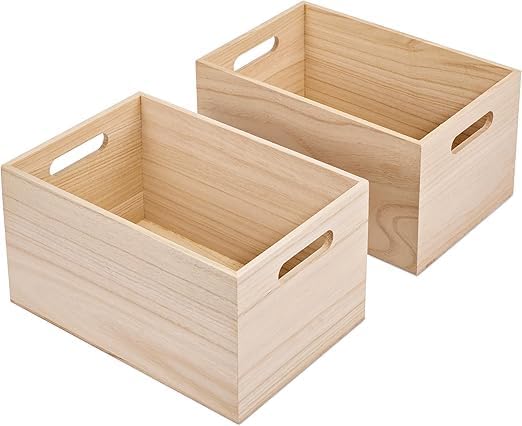 Unfinished Wood Storage Crates with Handles, 2 Pk – Yosham