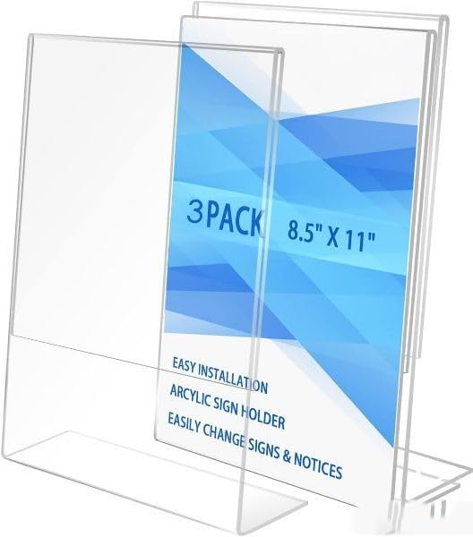 Clear Acrylic Sign Holders, 8.5 × 11 in Portrait Slant-Back, Pack of 3 – view 2