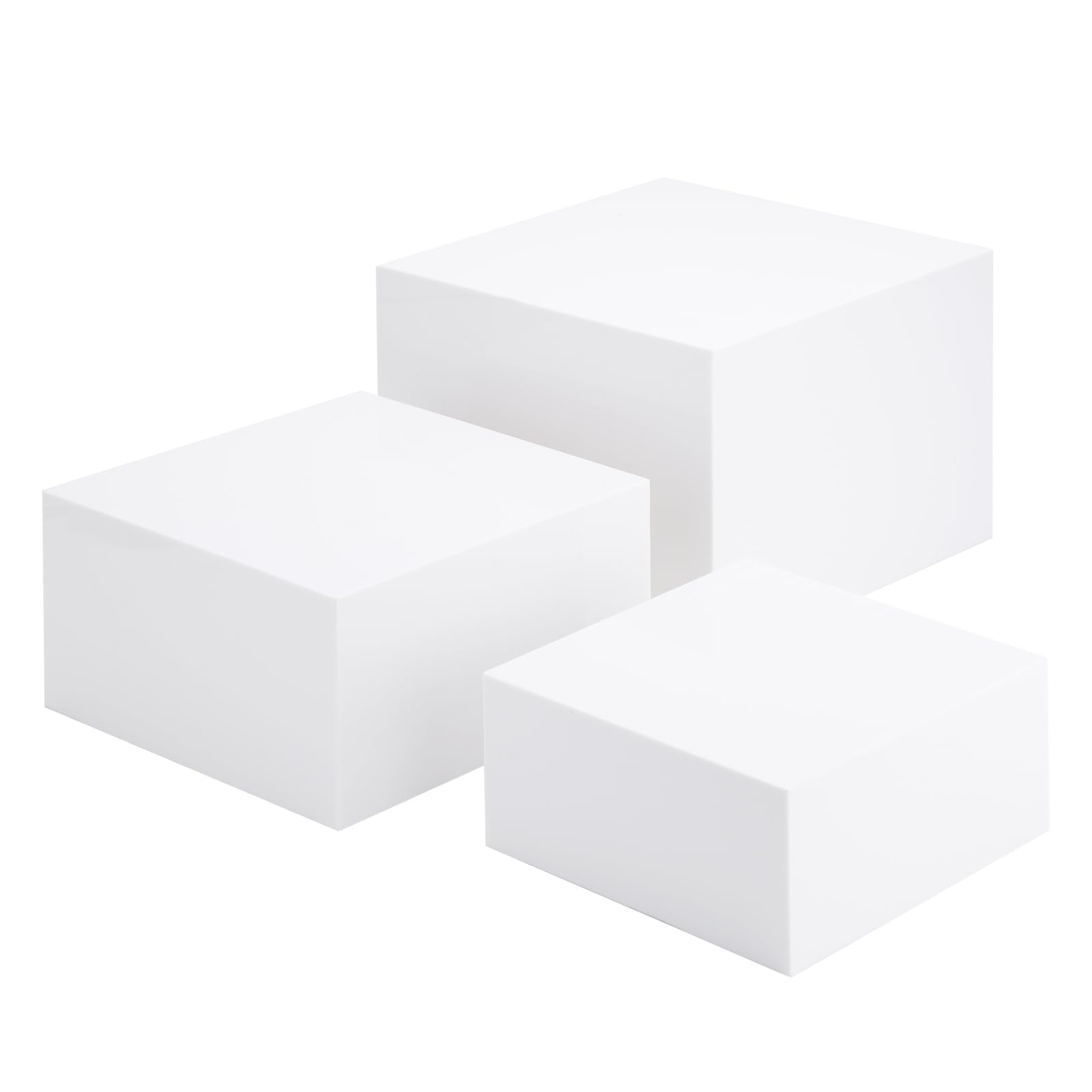 Clisela 3pcs Acrylic Cube Display Stands Box Risers White 6" 7" 8"