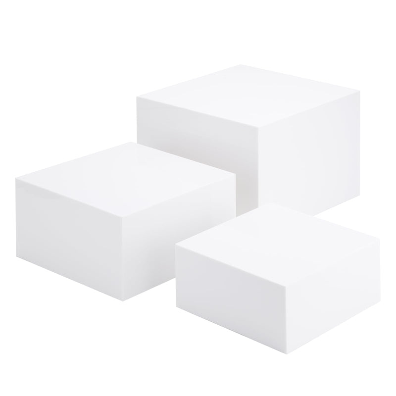 Clisela 3pcs Acrylic Cube Display Stands Box Risers White 6" 7" 8"