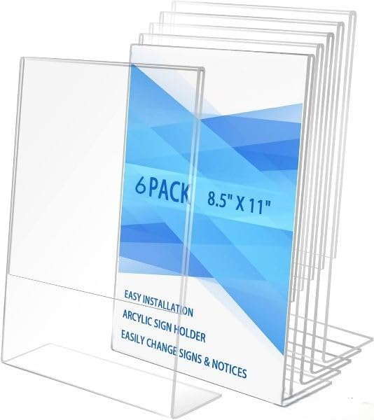 11x8.5 Acrylic Table Sign Holder, Pack of 6 – Yosham