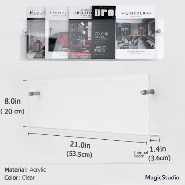 Clear Acrylic Wall-Mount Magazine & Book Holder, 21 Inch, Pack of 2 – view 3