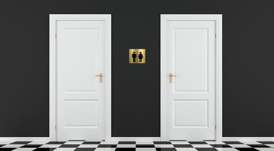 Gold Acrylic Men & Women Washroom Sign, Self-Adhesive – view 6