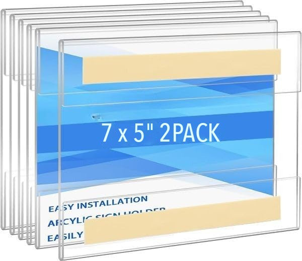 Clear Acrylic Wall Sign Holders, 7 × 5 in Landscape, Self-Adhesive, Pack of 6 – view 2