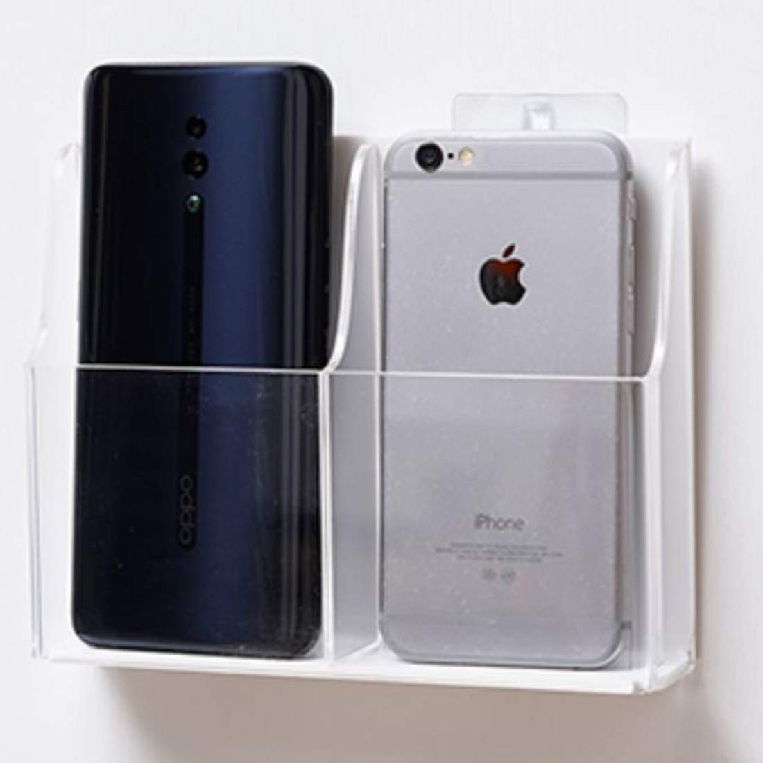 Clear Acrylic Wall-Mount Phone & Remote Holder, 2 Slots