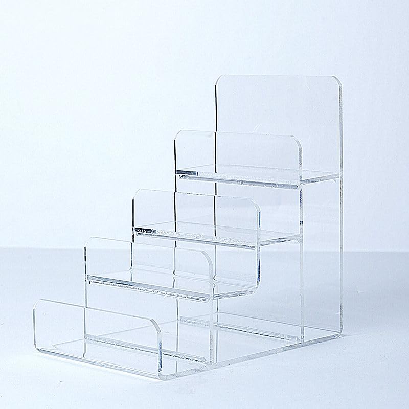 WEIHAOSKY Acrylic Wallet Display Stand Purse Handbag Organizer, Clear Jewelry Riser Display Stand Purse Display Rack, Acrylic Display Shelf for Cosmetic Perfume Jewelry Sunglasses Handbag (4 Tier)