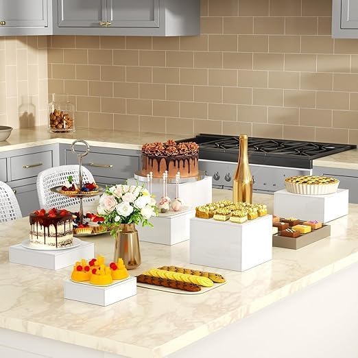 White Acrylic Nesting Buffet Risers, 6 Sizes, Set of 6