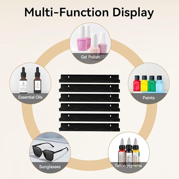 Black Acrylic Nail Polish Wall Shelves with End Inserts, 15 Inch, Pack of 6 – view 5