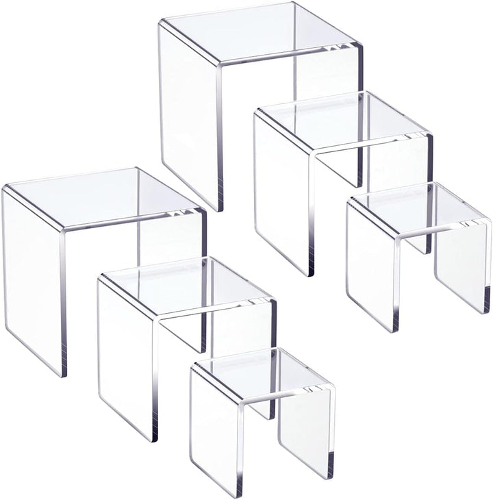 Clear Acrylic Square Display Risers, 3, 4 & 5 in, 2 Sets (6 Pcs) – view 2
