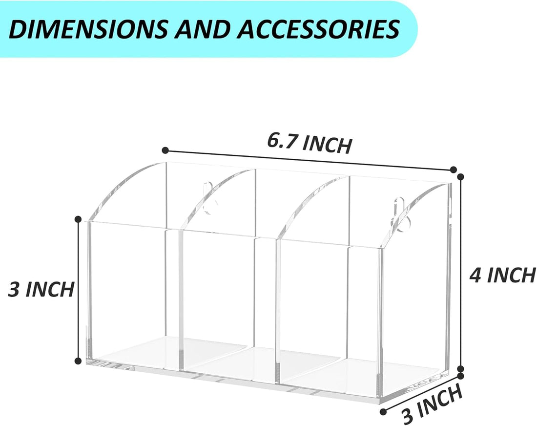 Clear Acrylic Wall-Mount Pen & Remote Holder, 3 Compartments — PENCIL-HOLDER-D3 – view 2