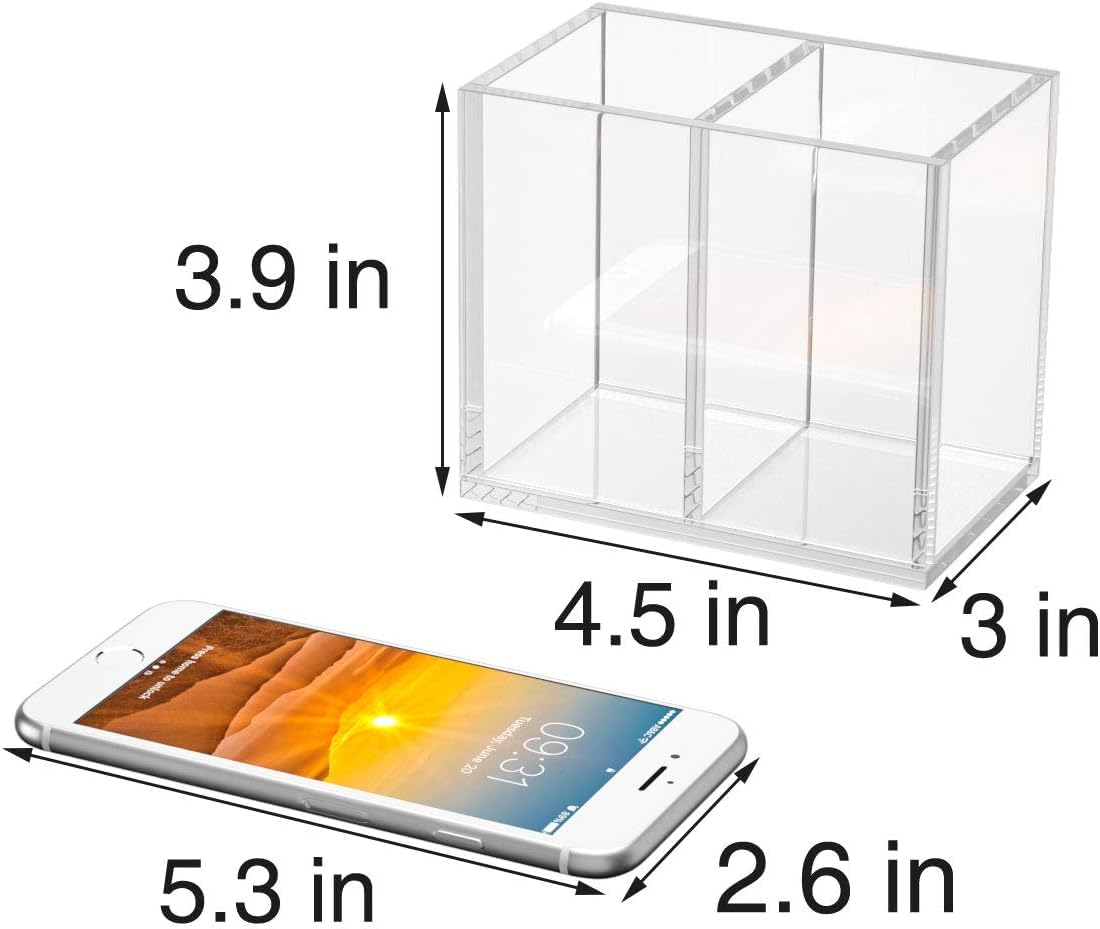 Clear Acrylic Pen Holder, 2 Compartments — PENCIL-HOLDER-D7 – view 2