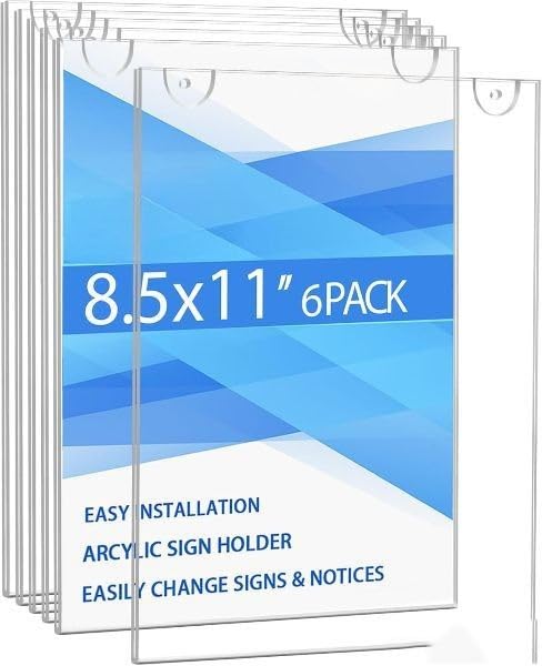 11x8.5 Acrylic Wall Mount Sign Holder, Pack of 6 – Yosham