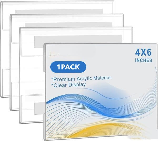 Clear Acrylic Wall Sign Holders, 6 × 4 in Landscape, Self-Adhesive, Pack of 4 – view 2