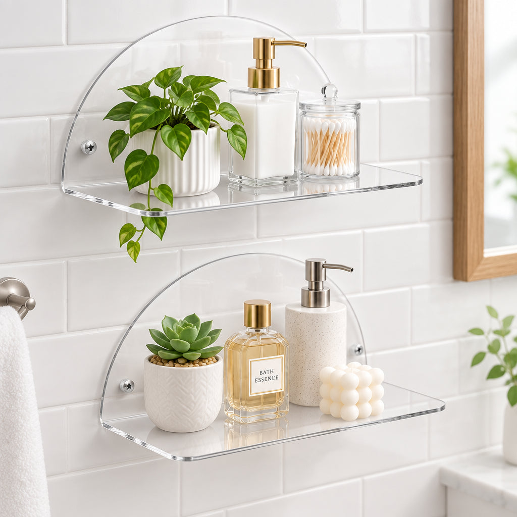 Clear Acrylic Half-Moon Floating Wall Shelves, Pack of 2 — Large