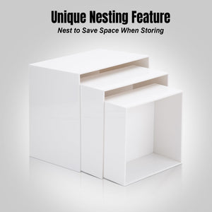 Clisela 3pcs Acrylic Cube Display Stands Box Risers White 6" 7" 8"