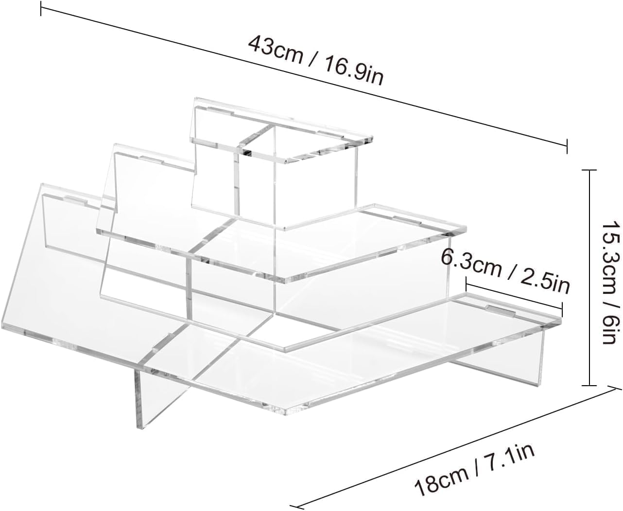 Clear Acrylic Half-Hexagon 3-Tier Display Riser, Large – view 3