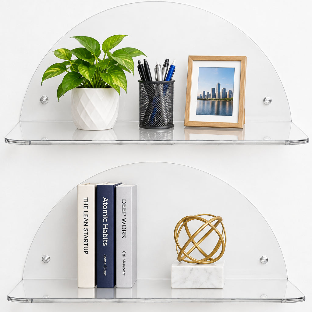Clear Acrylic Half-Moon Floating Wall Shelves, Pack of 2 — Small – view 3