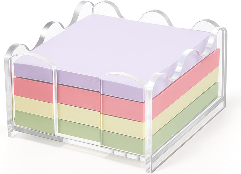 1PC Scalloped Acrylic Sticky Note Holder – 3x3 Inch Clear Wave-Edge Notepad Dispenser, Thick Durable Desk Organizer for Office, Home, Dorm & Classroom