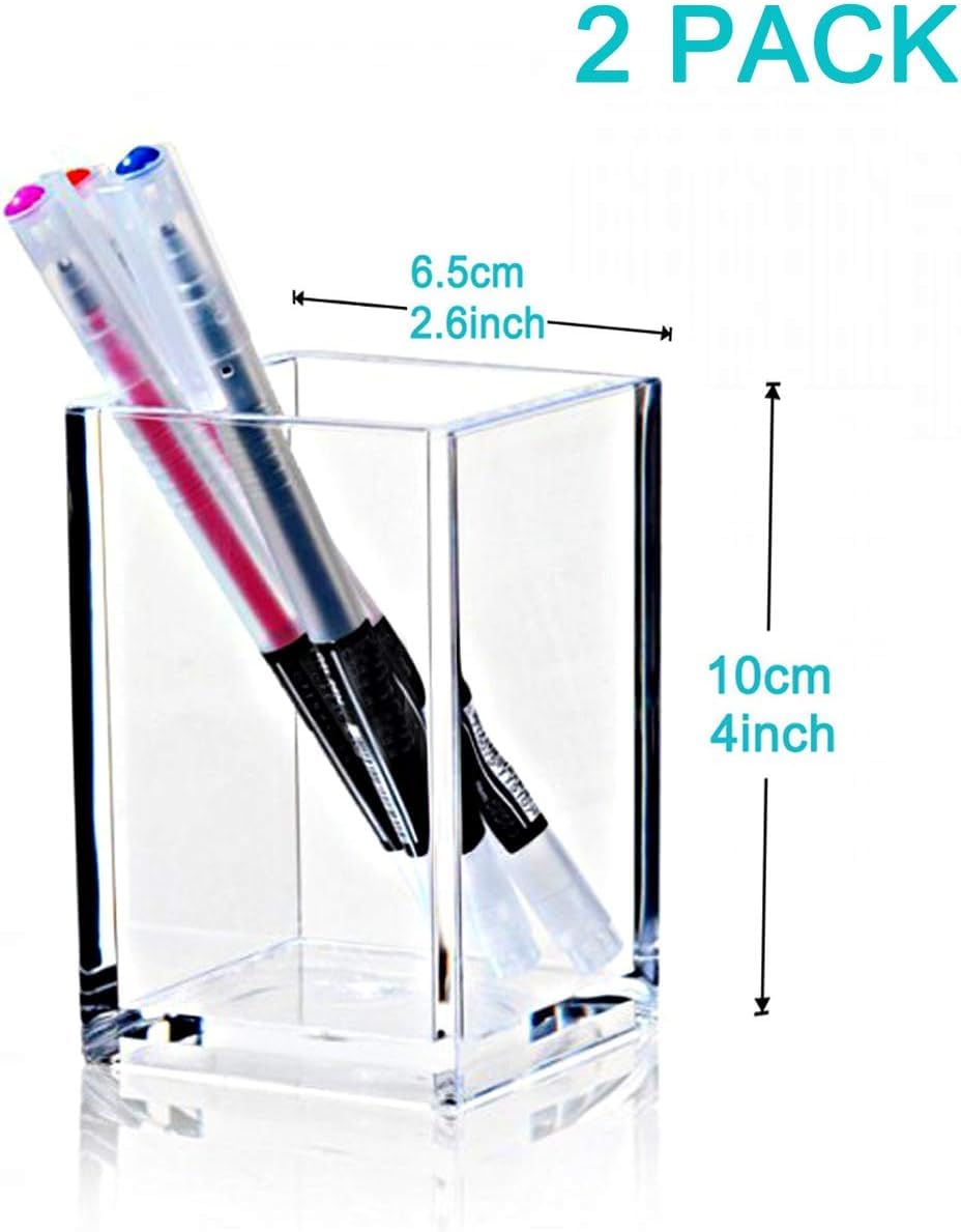 Clear Acrylic Square Pen Cup, Pack of 2 — PENCIL-HOLDER-D5 – view 3