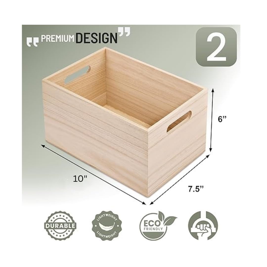 Unfinished Wood Storage Crates with Handles, 2 Pk – view 2