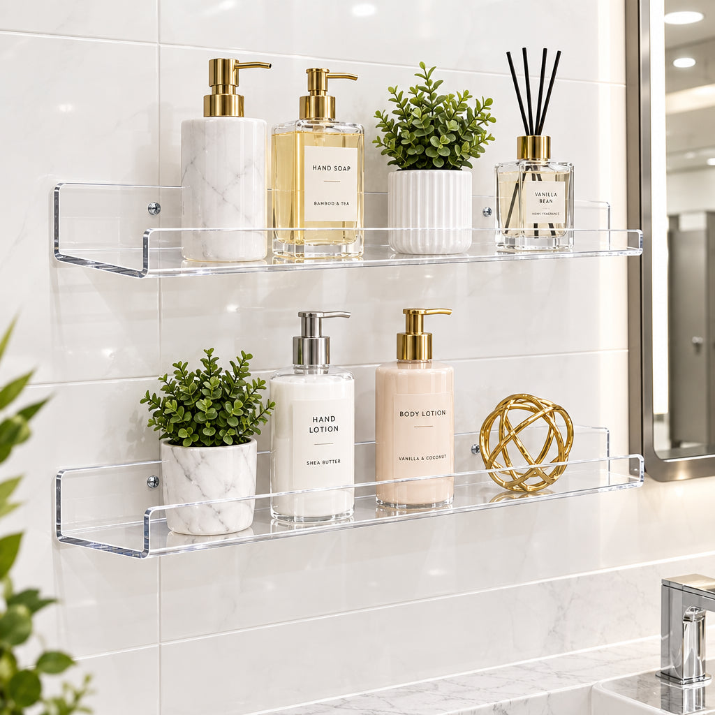 15-Inch Floating Wall Shelves, Pack of 3 — Clear
