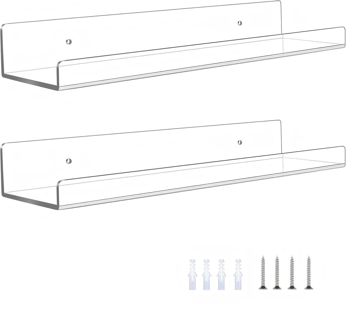 Duveesha 15 Inch Clear Acrylic Floating Shelves Set of 2 – Invisible Wall Mounted Display Shelves for Bedroom Living Room Bathroom Kitchen Office Decor Storage Organizer