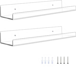 Duveesha 15 Inch Clear Acrylic Floating Shelves Set of 2 – Invisible Wall Mounted Display Shelves for Bedroom Living Room Bathroom Kitchen Office Decor Storage Organizer