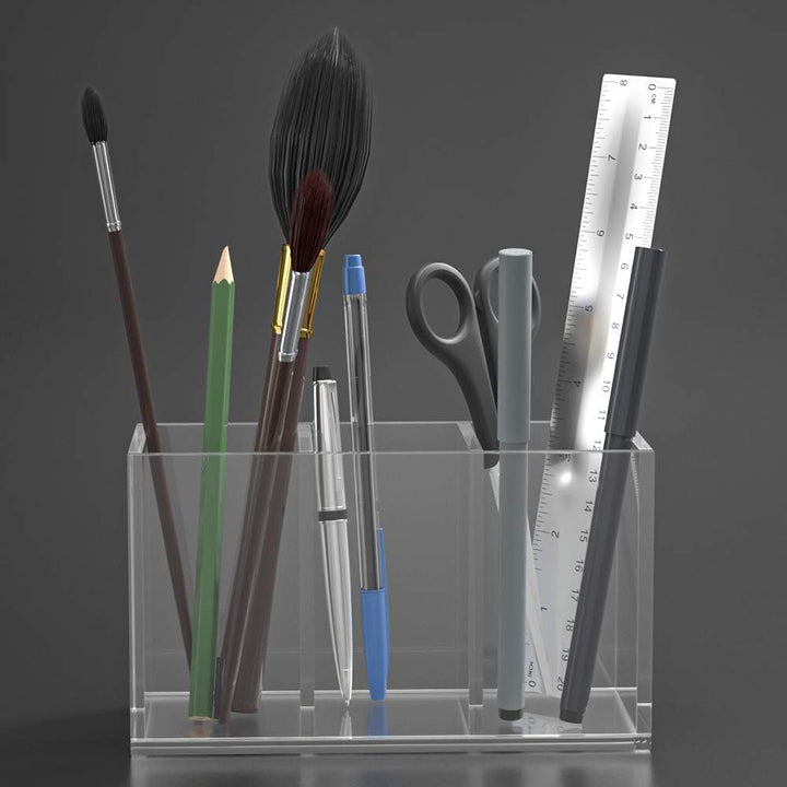 Clear Acrylic Pen Holder, 3 Equal Compartments — PENCIL-HOLDER-D4 – view 2