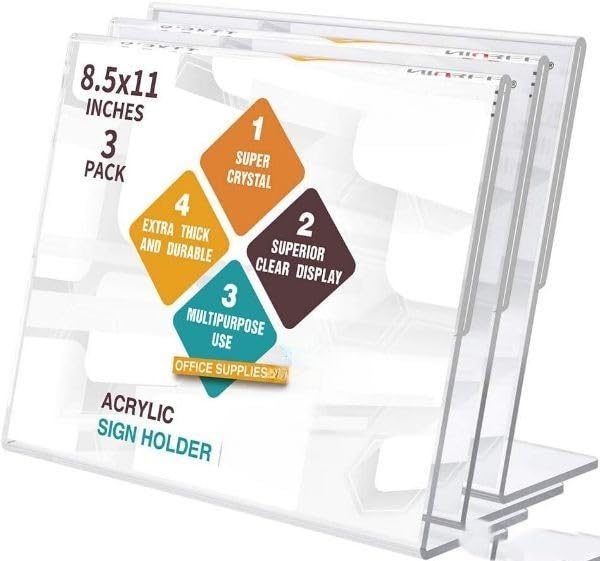 8.5x11 Acrylic Table Sign Holder, Pack of 3 – Yosham