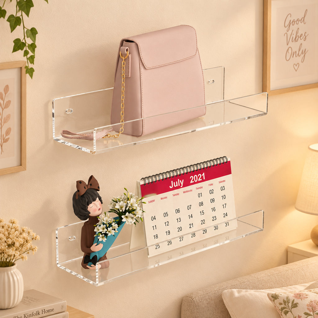 Mini L-Shape Acrylic Wall Shelves, Pack of 2 — 12 inch Clear
