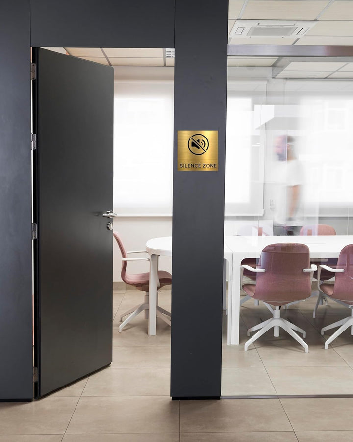 Gold Acrylic Silence Zone Sign, Self-Adhesive
