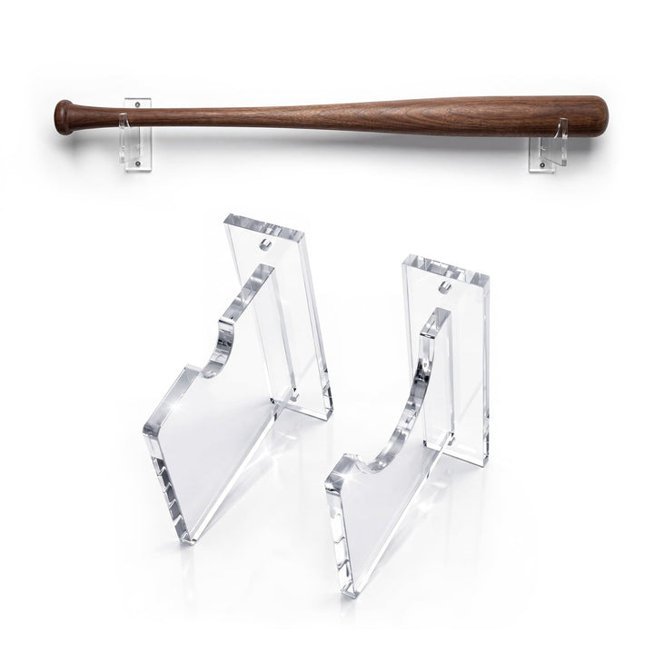 Clear Acrylic Baseball Bat Display Rack, Wall Mount Bat Holder for Mini to Full-Size Bats (18-34 in), 2-Piece Adjustable Bracket Set for Autographed Softball & Baseball Bat, Screws Included