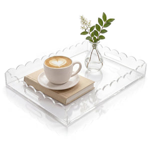 Scalloped Acrylic Serving Tray with Handles – Yosham