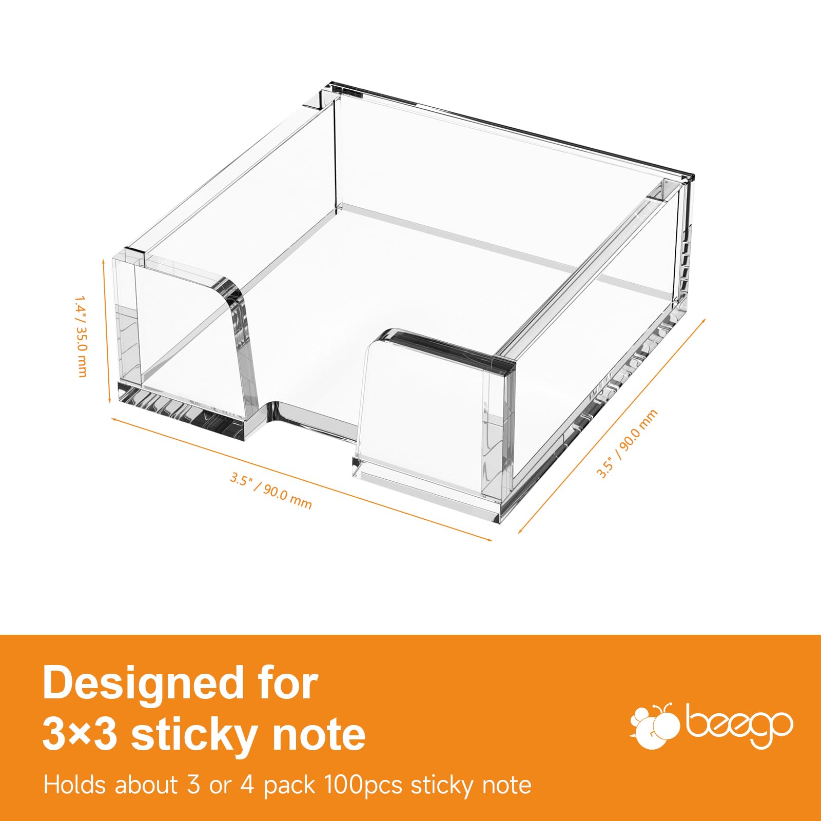 Clear Acrylic U-Cutout Sticky Note Tray for 3×3 in Notes – view 8