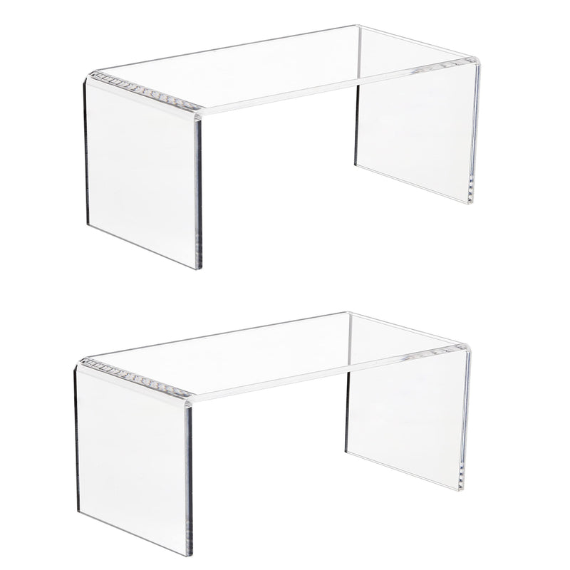 Duveesha 2 Pack Large Clear Acrylic Display Risers - 5mm Thick Transparent Display Stands (8" x 4" x 4.5") for Collectibles, Jewelry, Cosmetics, Cupcakes, Retail Display, Shelf & Countertop Organizer