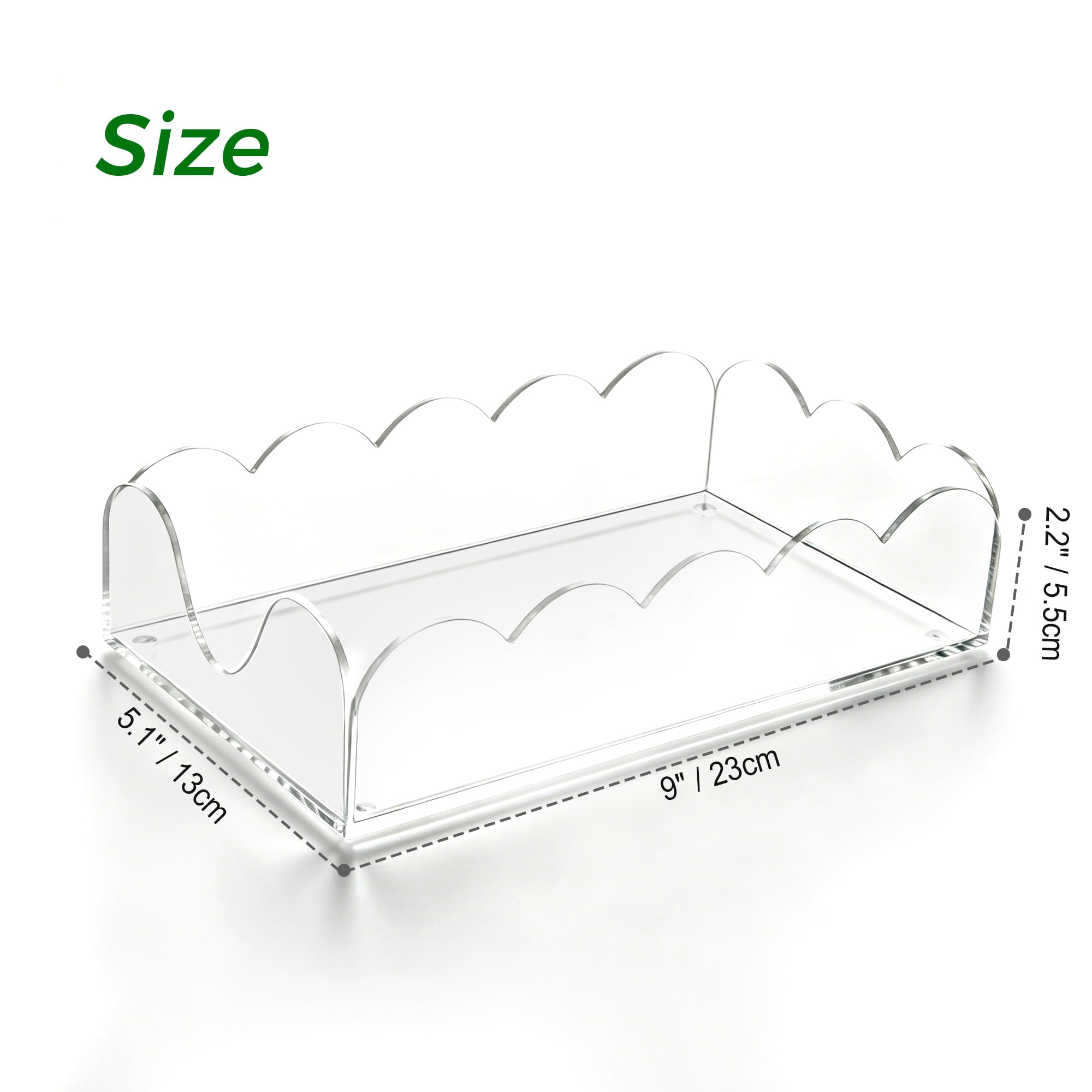 AIMOLLY Clear Acrylic Napkin Holder - Scalloped Guest Towel Holder for Bathroom & Kitchen - Stylish Paper Napkin Tray with Non-Slip Pads for Weddings, Parties & Home Decor, 9x5.1x2.4 Inch