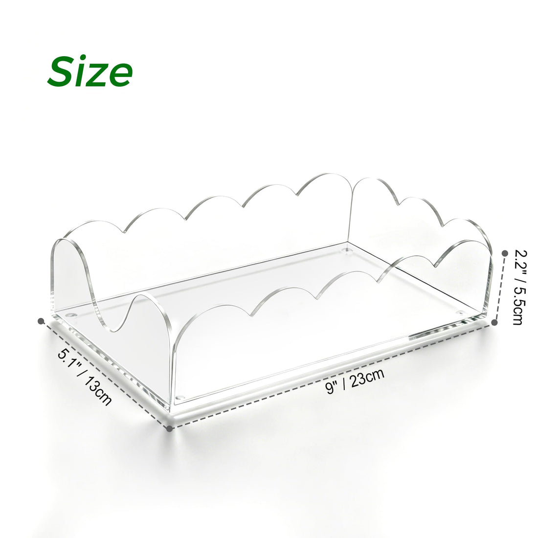 AIMOLLY Clear Acrylic Napkin Holder - Scalloped Guest Towel Holder for Bathroom & Kitchen - Stylish Paper Napkin Tray with Non-Slip Pads for Weddings, Parties & Home Decor, 9x5.1x2.4 Inch