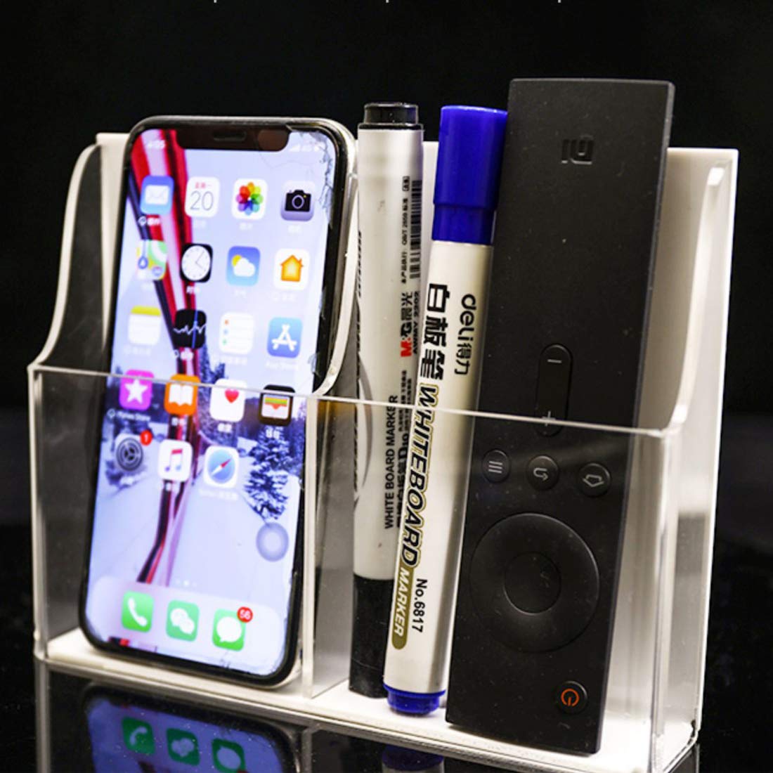 Clear Acrylic Wall-Mount Phone & Remote Holder, 2 Slots – view 4