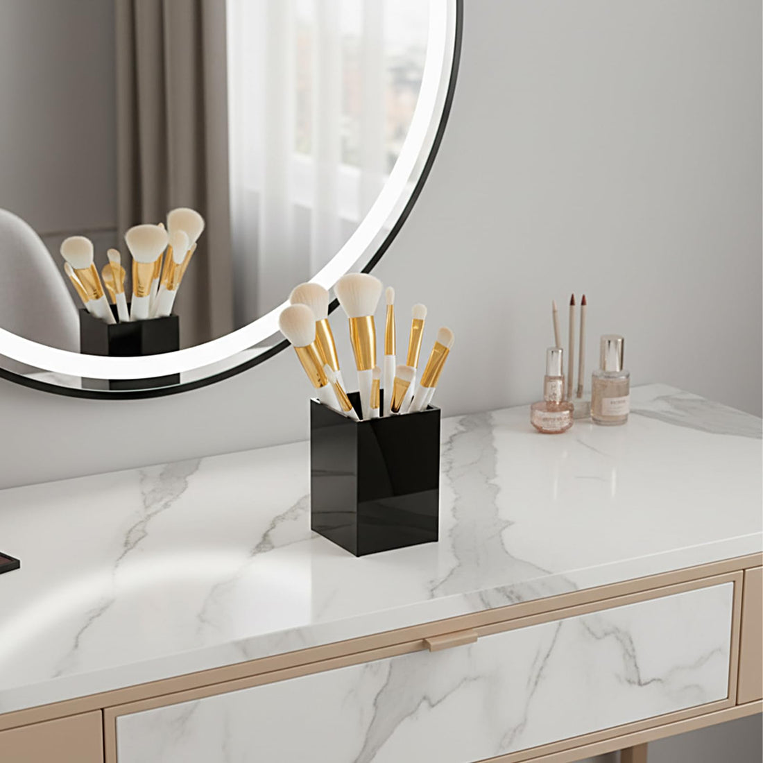 Black Acrylic Square Pen & Makeup Brush Holder, Set of 2 – view 6