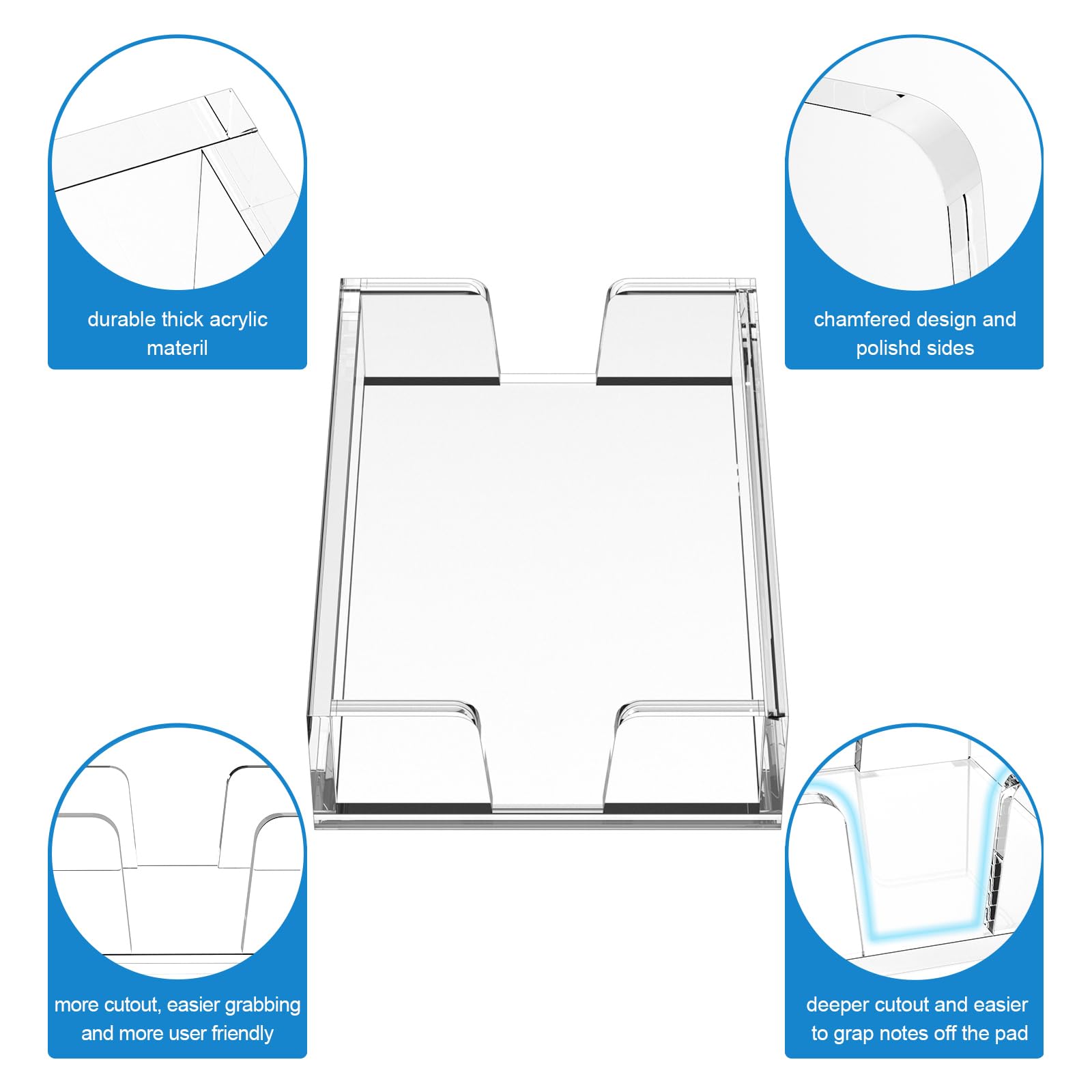 Clear Acrylic Two-Cutout Sticky Note Tray for 4×6 in Notes – view 7