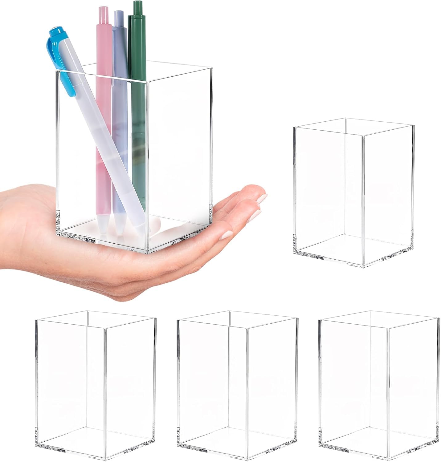 Clear Acrylic Square Pen Holder Set of 3 — PENCIL-HOLDER-D6 – view 3