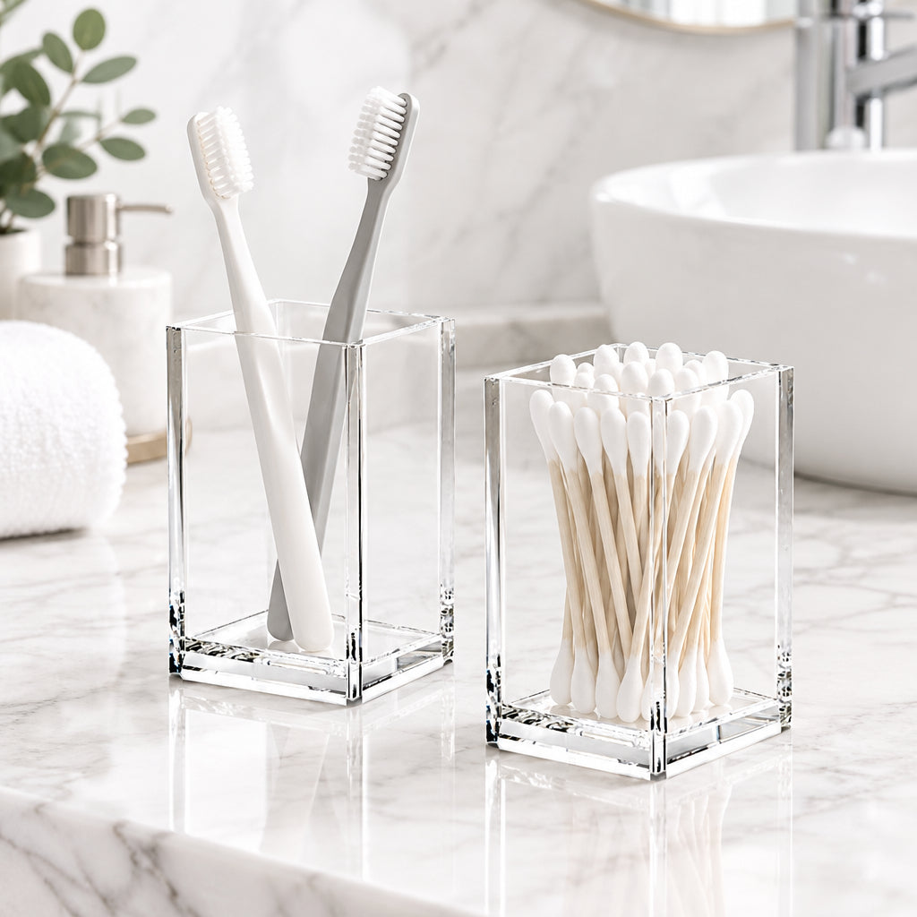 Clear Acrylic Square Pen Cup, Pack of 2 — PENCIL-HOLDER-D5