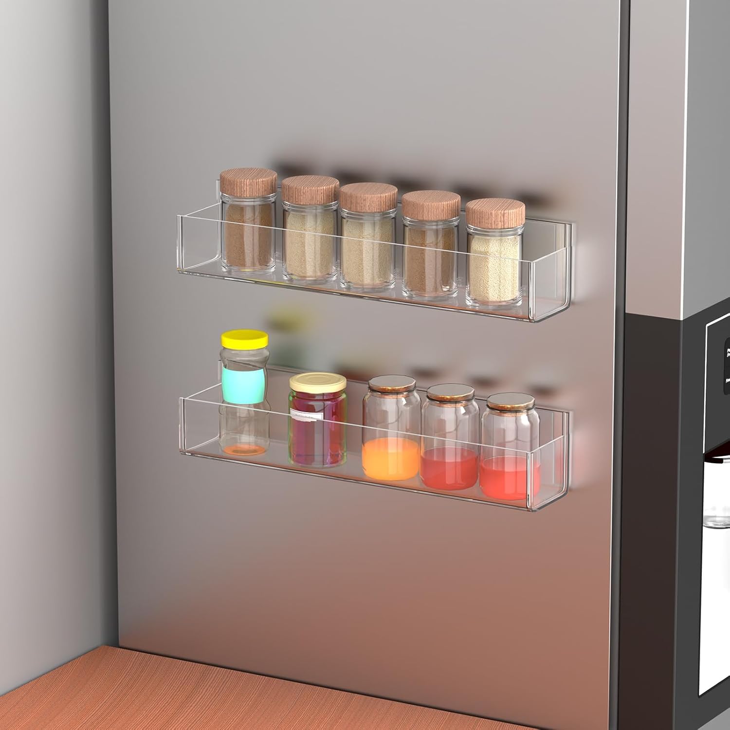 Acrylic Spice Rack for Wall & Cabinet Door, No-Drill Adhesive or Screw Mount, Pack of 2 — Clear – view 3